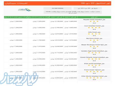 تور استانبول ویژه 20 دی