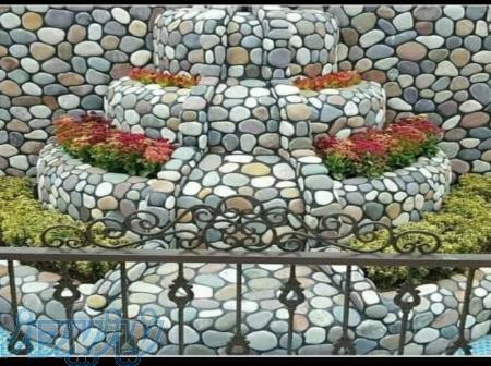 اجرای سنگ لاشه مالون کف دیوار آبنما شومینه پله 