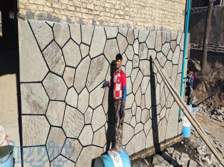 اجرای سنگ لاشه دیوار نما با رنگ زرد دماوند 