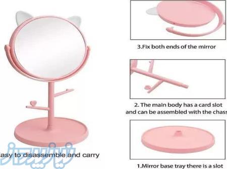 آینه گرد رومیزی پایه دار گوش دار 