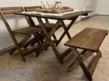 میز صندلی تاشو دو نفره چوبی 