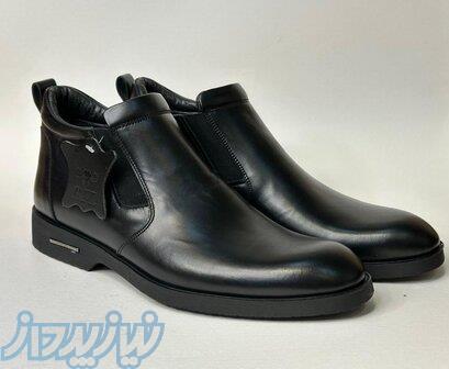 نیم بوت مردانه چرمی مشکی کش دار مدل LB200 