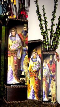 گلدان پایه بامبو و چوبی و گل های جدید