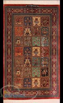 فرش تمام ابریشم قم - طرح خشتی