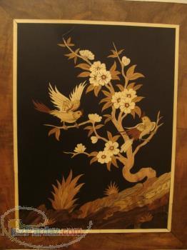 تابلو معرق زمینه رنگ با طرح اصیل و سنتی گل و مرغ