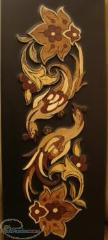 تابلو معرق زمینه رنگ با طرح اصیل و سنتی گل و مرغ 