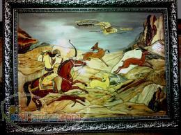 تابلوی معرق و منبت شکارگاه بهرام گور ( مبلمان منزل) 