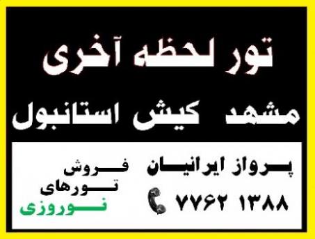 تور مشهد کیش قشم استانبول دبی نوروز 95 و تور لحظه اخری  - تهران