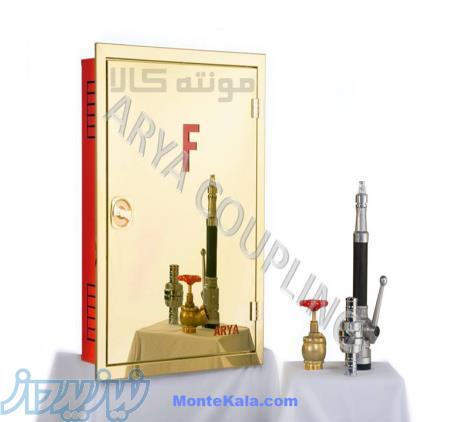 جعبه آتش نشانی توکار با درب و قاب استیل طلایی آینه ای ابعاد ۶۰*۷۵