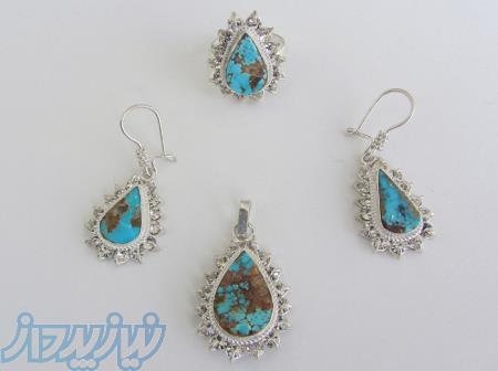 نیم ست نقره زنانه با نگین اصل (فیروزه، زبرجد، چشم ببر و    ) 